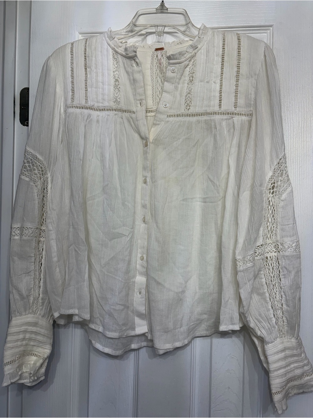 Free People Ivory Lace-Paneled Peasant Blouse